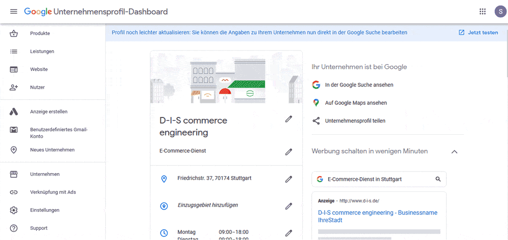 Google Unternehmensprofil-Dashboard GIF