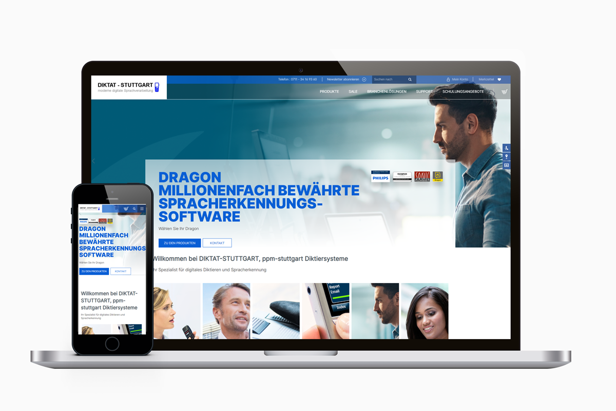 Onlineshop Diktat-Stuttgart, dargestellt auf Macbook und Smartphone