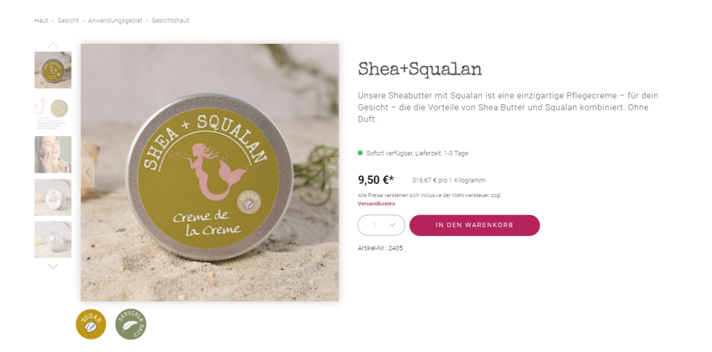 Produktdetailseite Shea + Squalan